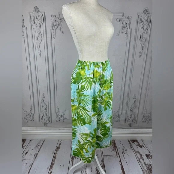 Paradise Palms Casual Printed Linen Blend Beachwear Capri Pants - Picture 5 of 13